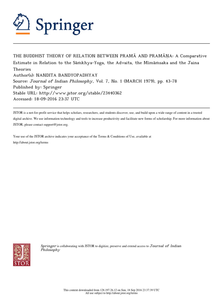 Springer Journal of Indian Philosophy: This Content Downloaded From 128 ...