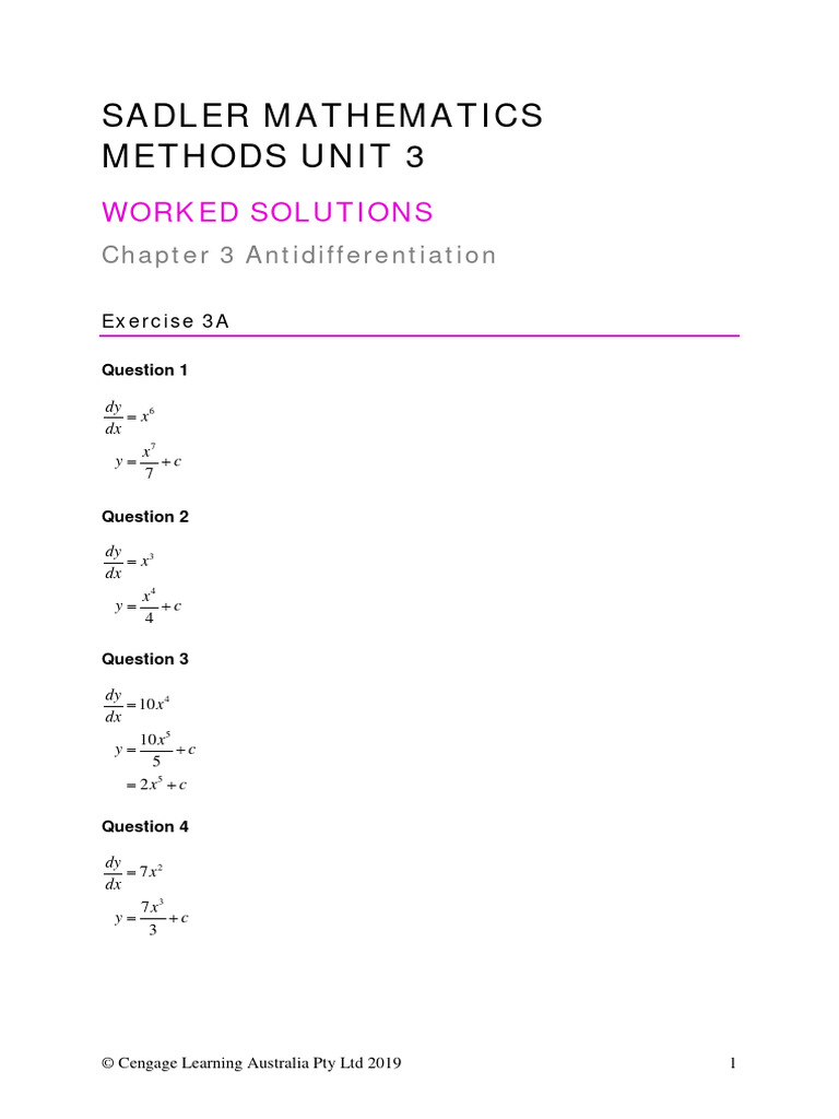 Antidifferentiation Solutions Unit 3 | PDF