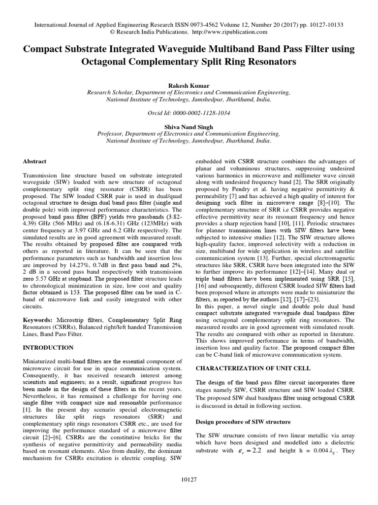 Compact Dual Band Pass Filter Design | PDF | Electromagnetic Radiation ...