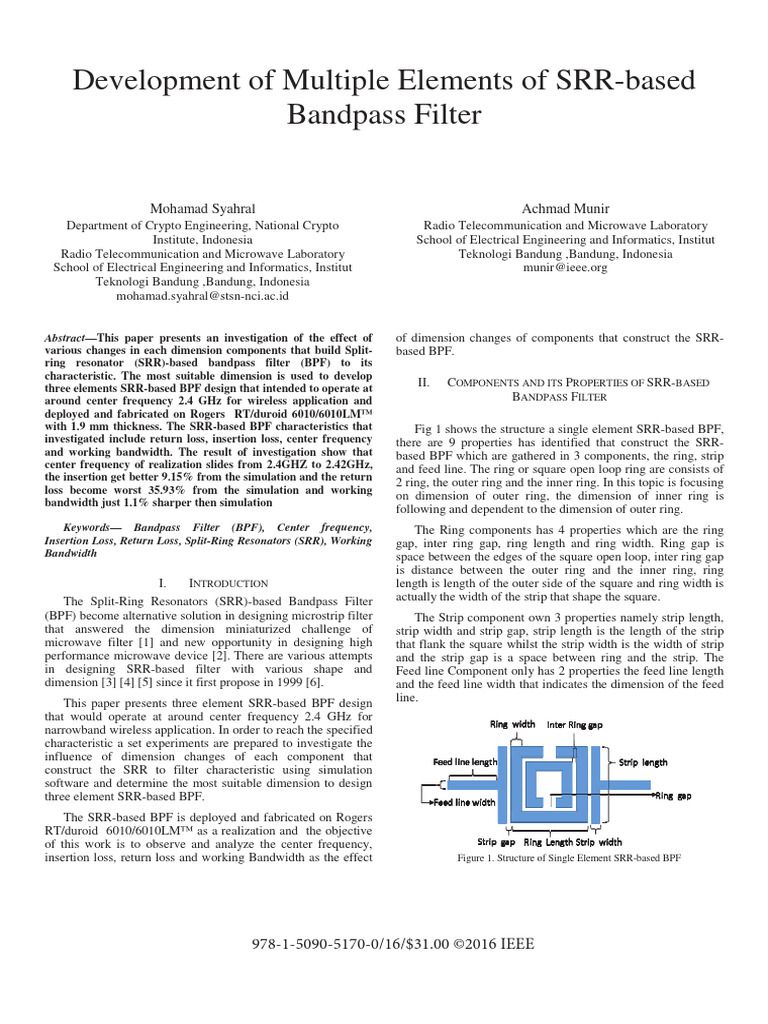 Development of Multiple Elements of SRR-based Bandpass filter | PDF ...