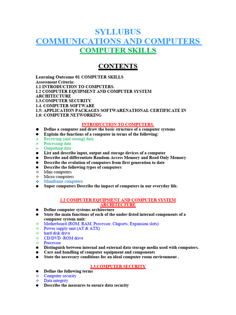 Communications and Computers Syllubus | PDF | Computer Data Storage ...