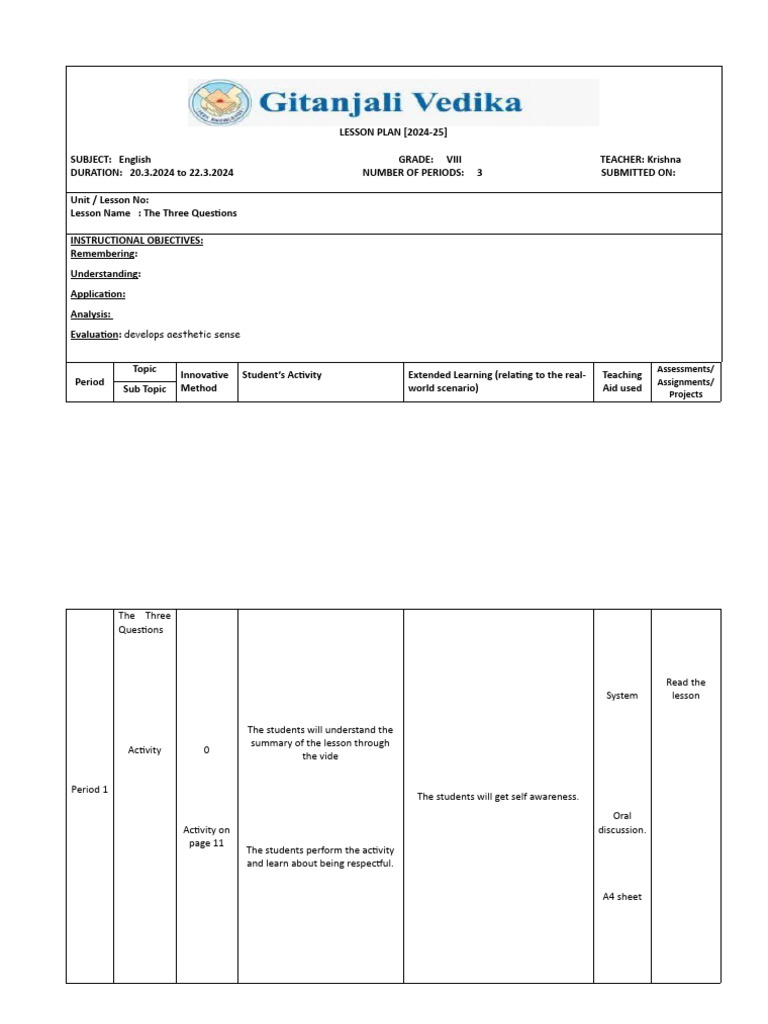 English Lesson 8 Pdf Lesson Plan Cognitive Science