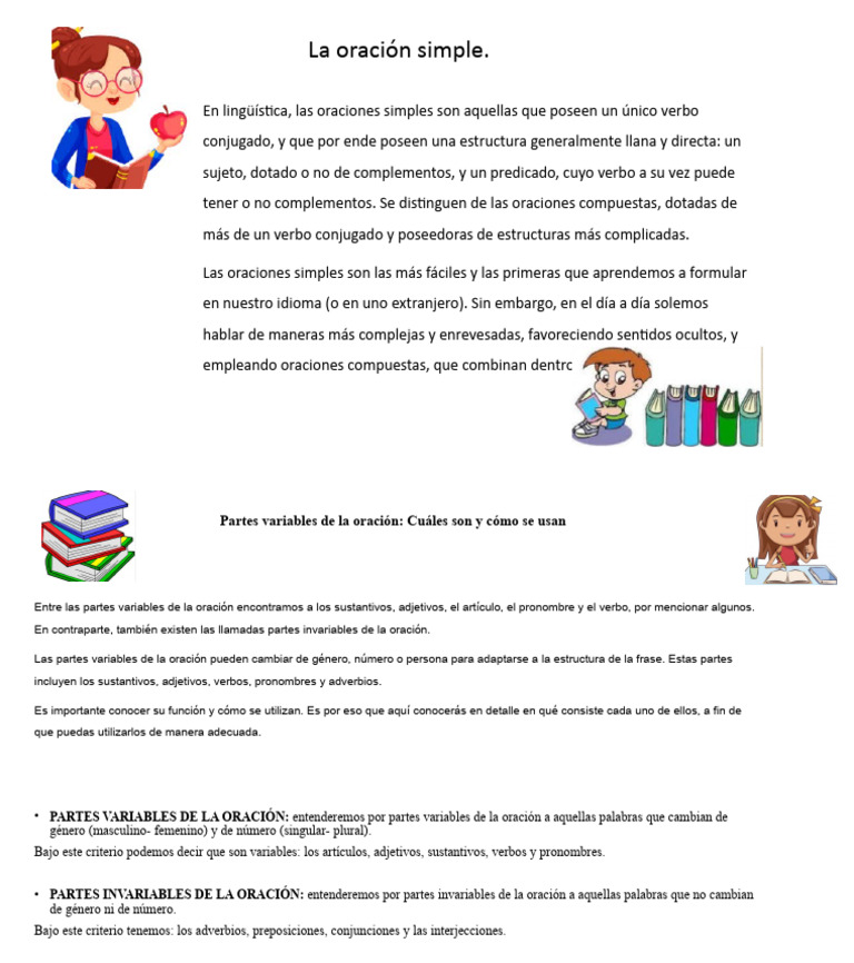 Oraciones simples y partes de la oración | PDF | Artes del Lenguaje y ...