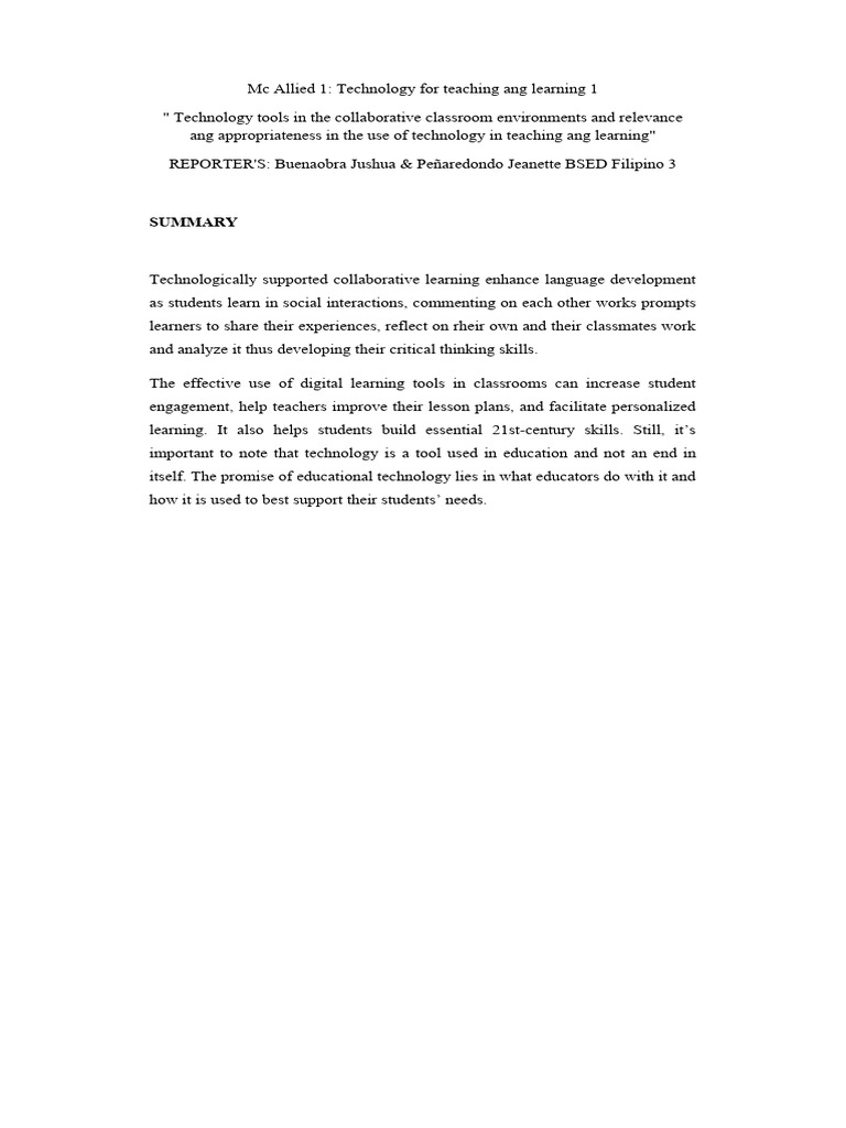 Tech Tools for Collaborative Learning | PDF