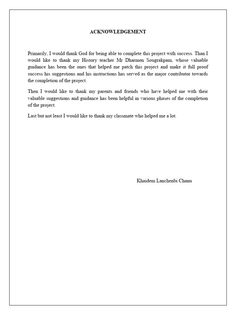 Project Acknowledgements and Thanks | PDF