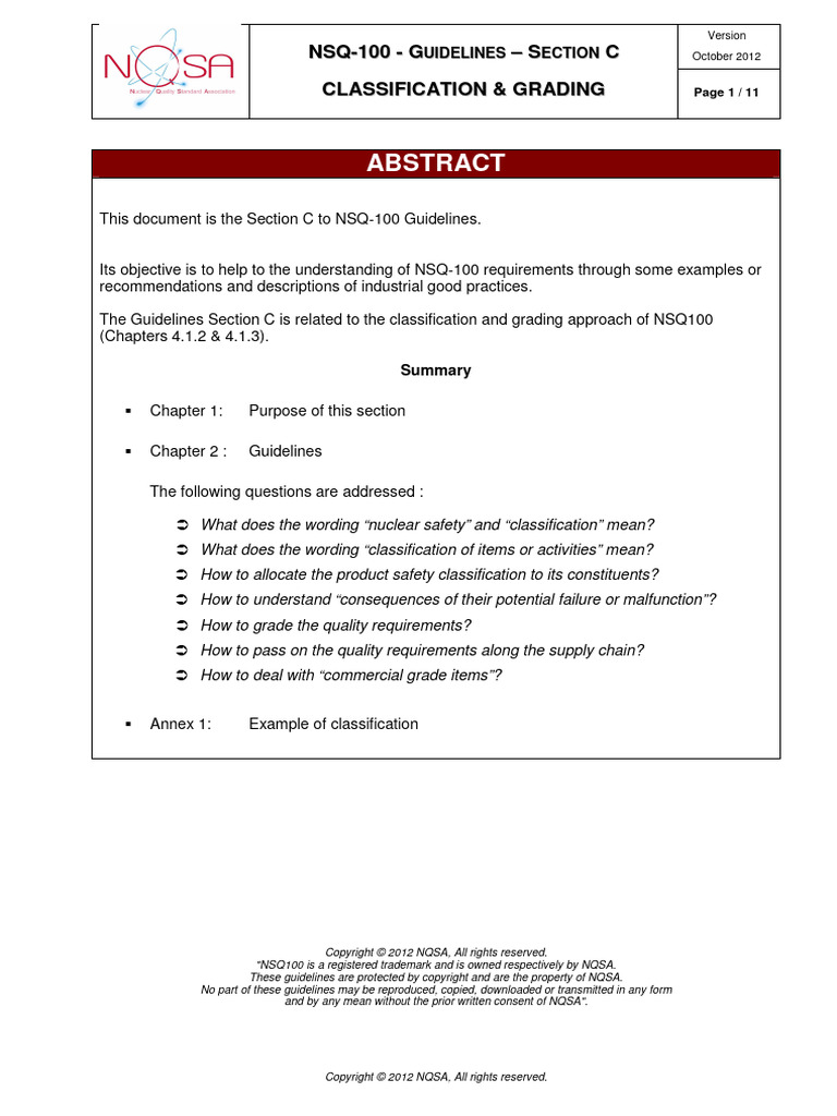 NSQ100 Guidelines Section C Classification Grading 2012 October | PDF ...