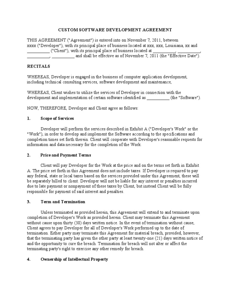 Custom Software Development Agreement | PDF | Arbitration | Confidentiality