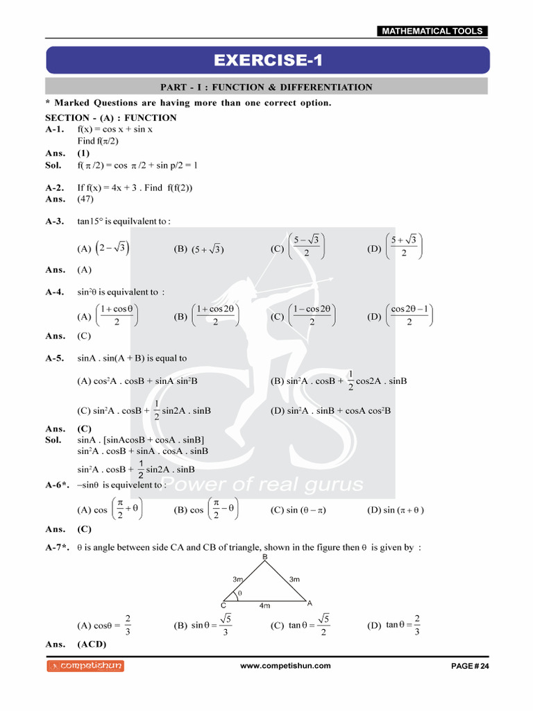 Hints Solutions of Mathematical Tools | PDF