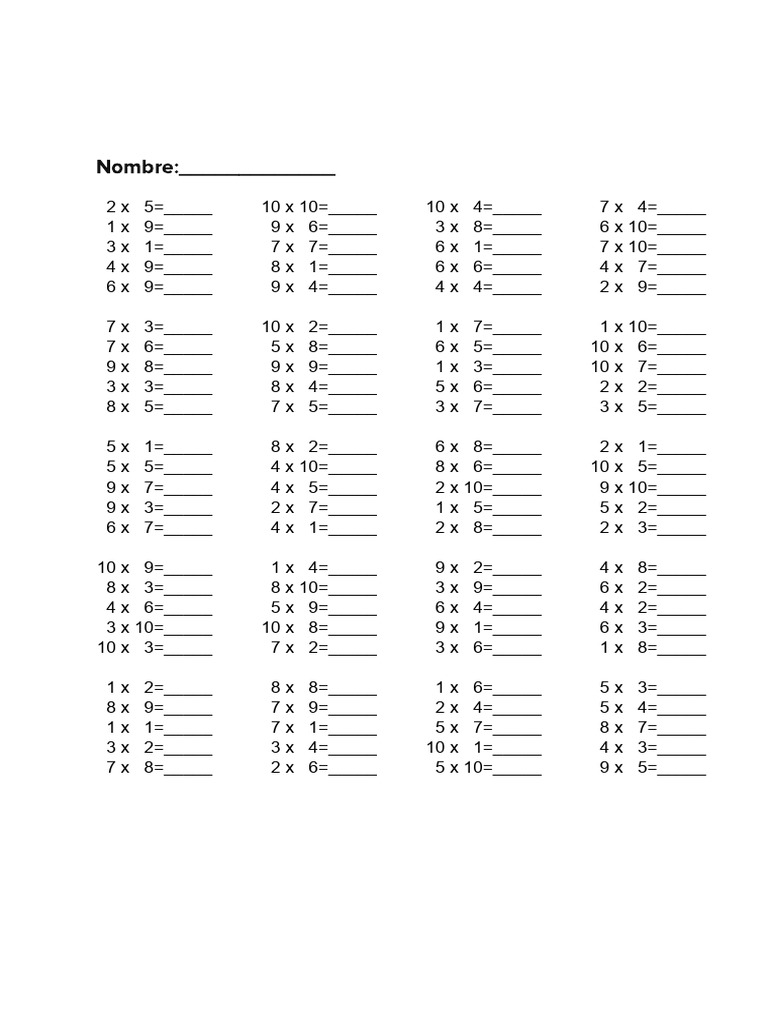 Multiplication Table Practice Sheet | PDF | Teaching Methods ...