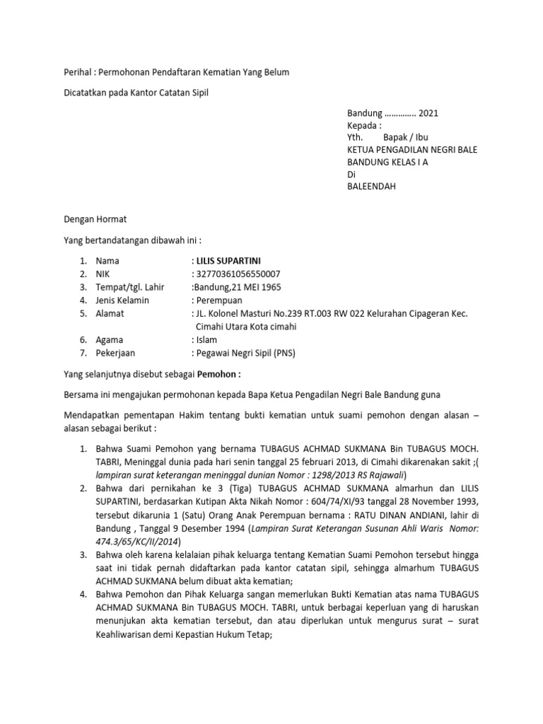 Formulir Pendaftaran Akta Kematian Pdf