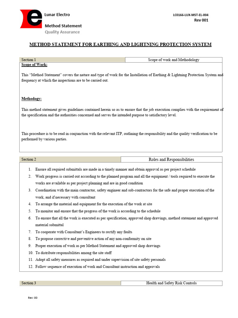 Method Statement for Earthing System | PDF | Electrical Conductor ...