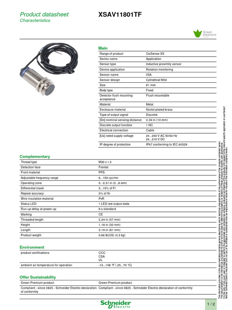Inductive Proximity Sensor XSAV11801TF | PDF | Sensor | Electrical ...