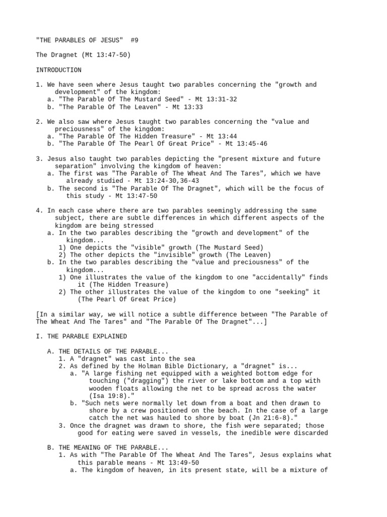 Understanding the Dragnet Parable | PDF | Parables Of Jesus | New Testament