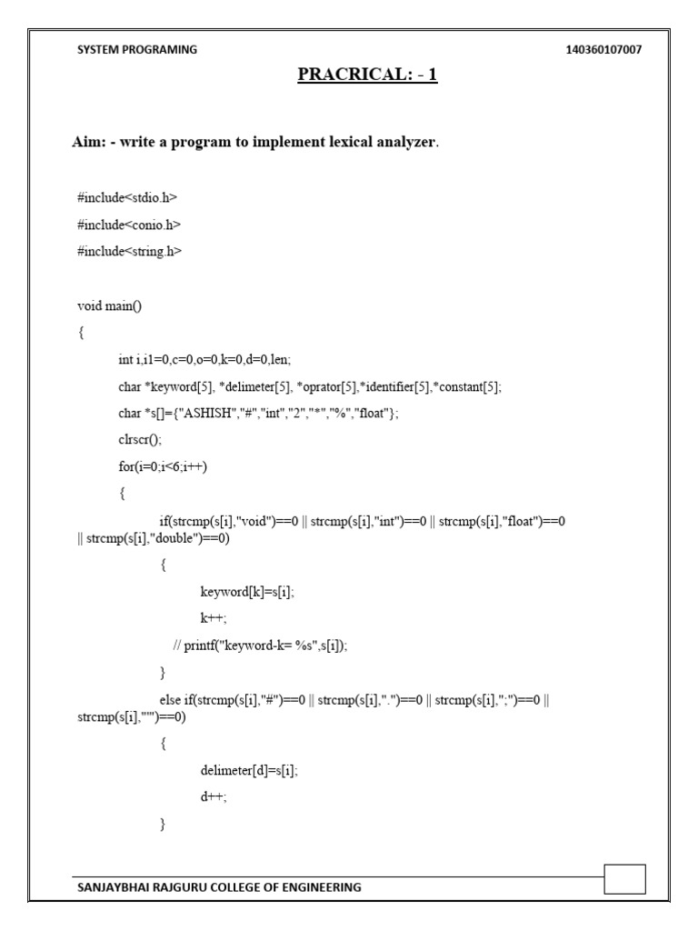 Lexical Analyzer Program in C | PDF | Computer Programming | Software ...