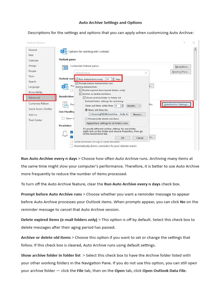 Customize Outlook Auto Archive Settings | PDF | Computer File | Data ...
