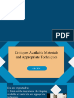 Critiques Available Materials