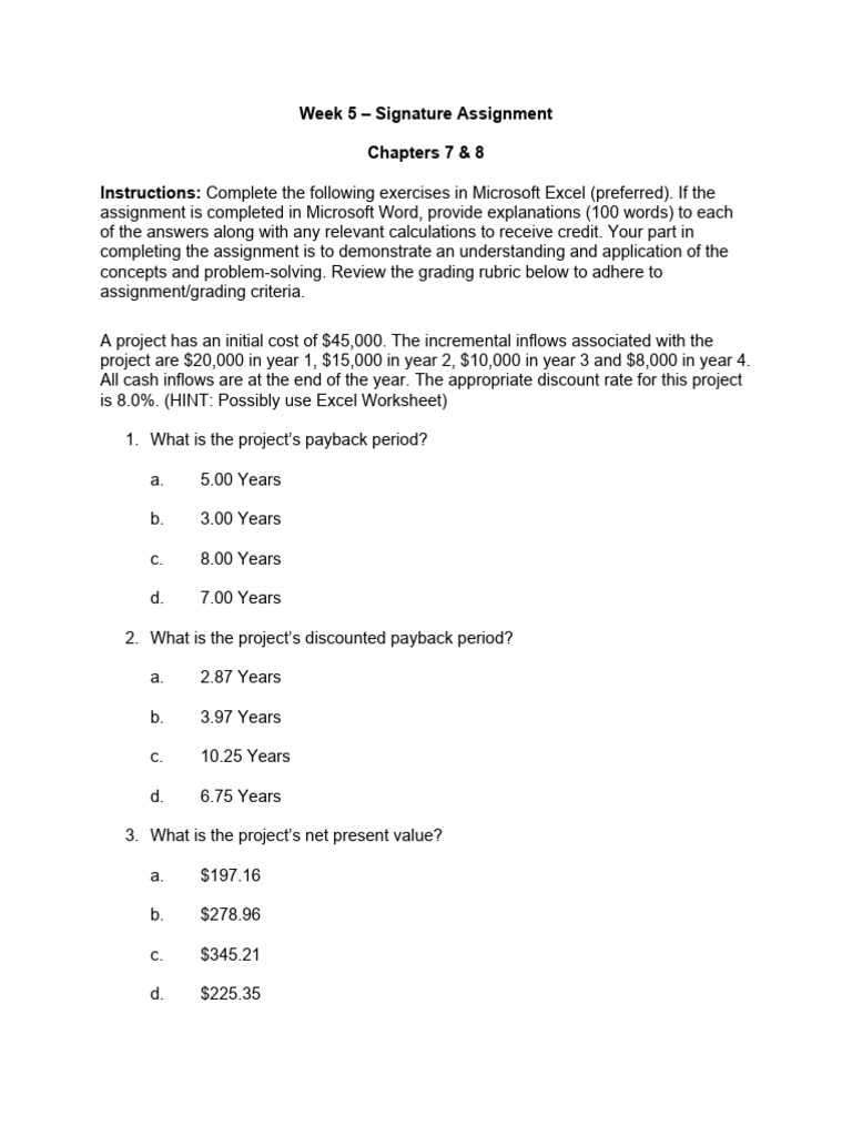 Finc300 Week 5 Assignment Pdf Finance Money Management