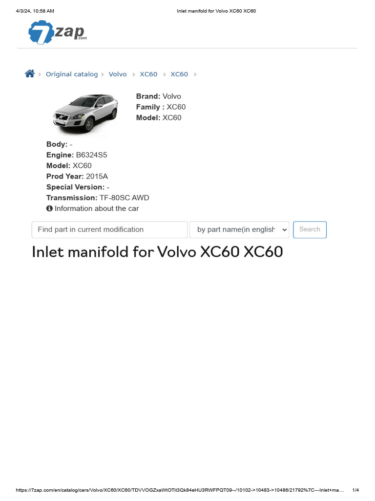 Inlet Manifold for Volvo XC60 Parts | PDF | Rotating Machines | Vehicle ...