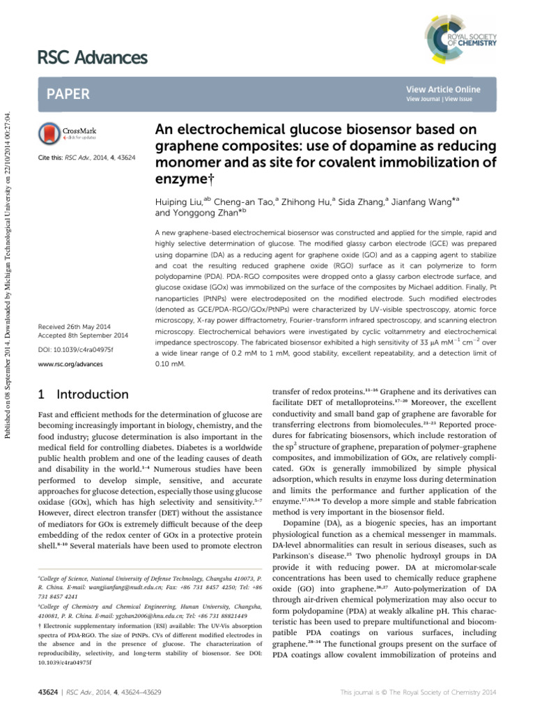 Graphene-Based Glucose Biosensor Development | PDF | Biosensor | Atomic ...