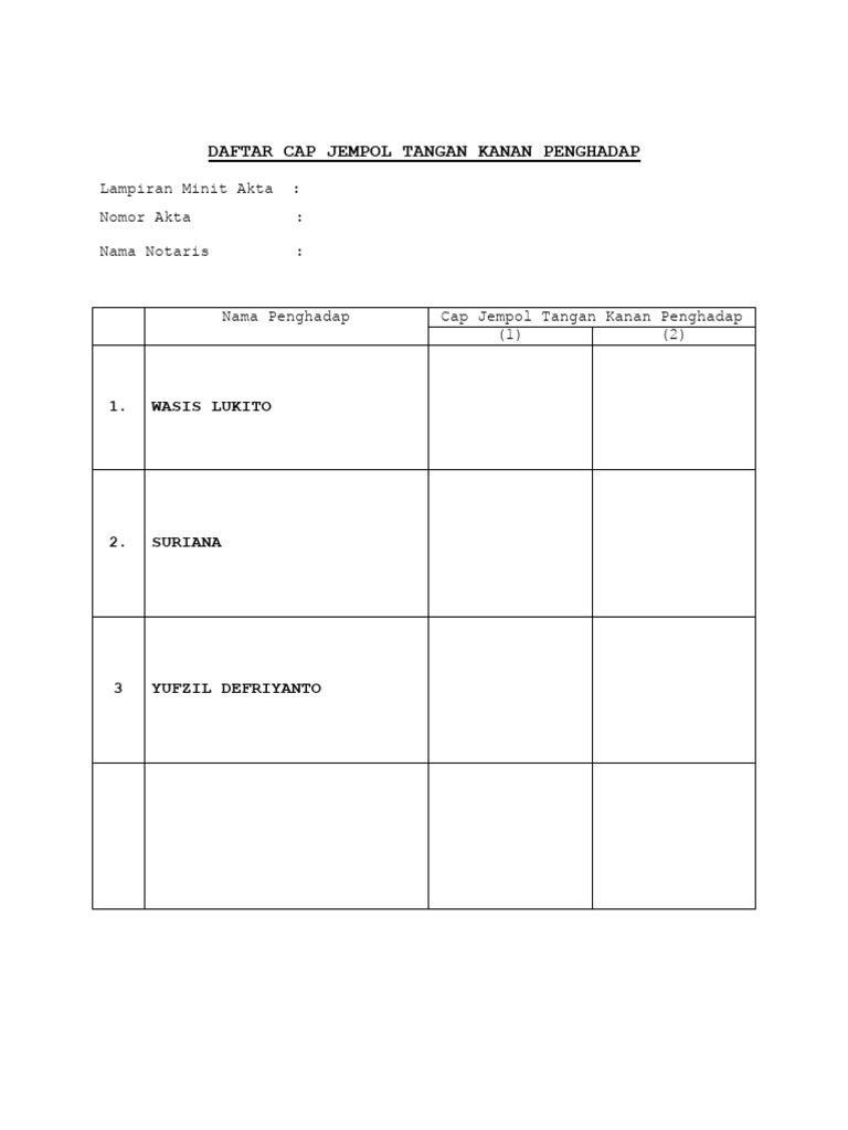 Daftar Cap Jempol Penghadap Notaris | PDF | Politik | Hukum