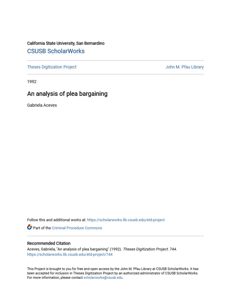 An Analysis of Plea Bargaining | PDF | Plea | Plea Bargain