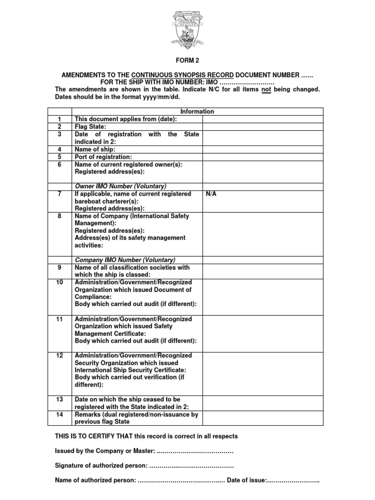 Continuous Synopsis Record Amendments | PDF