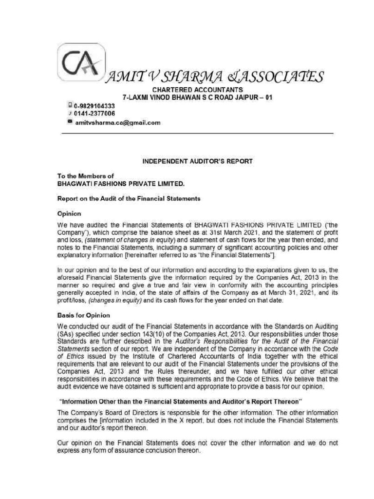 Auditor Report and Financials | PDF