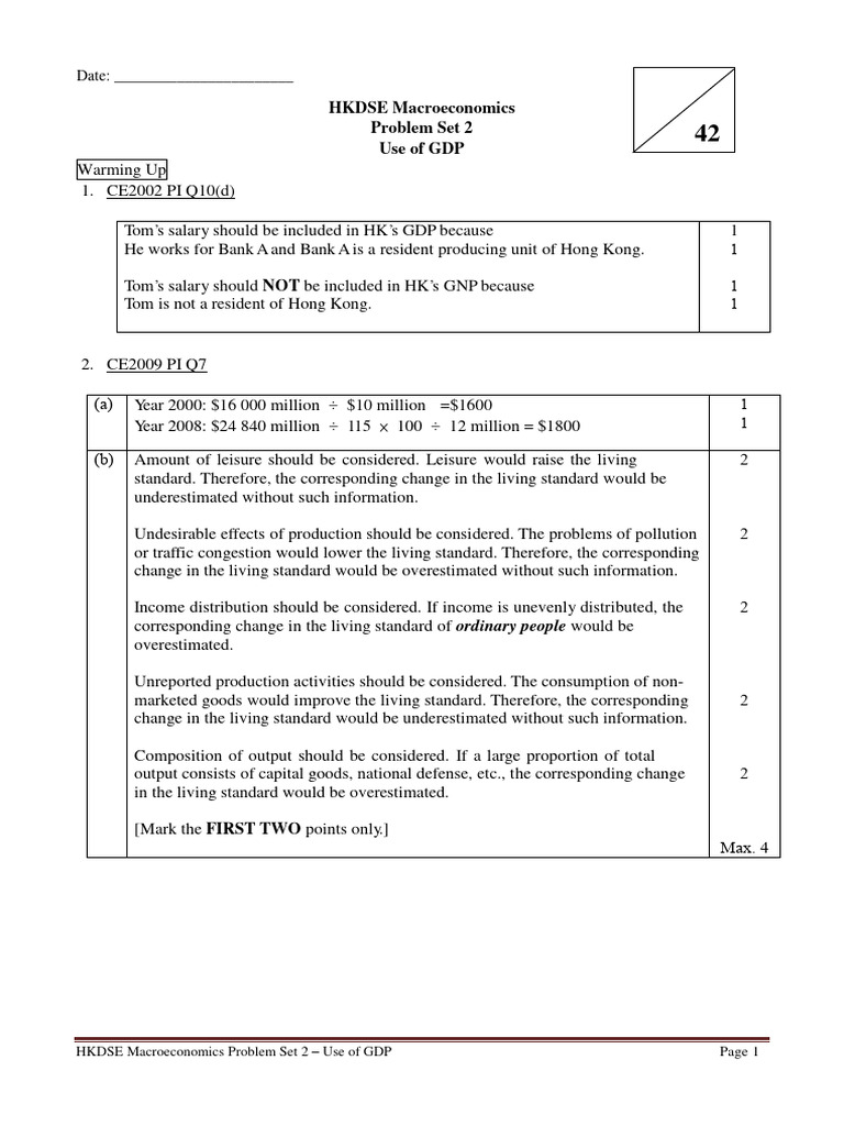 02a Macro PS Use of GDP - Solution | PDF | Gross Domestic Product | Income