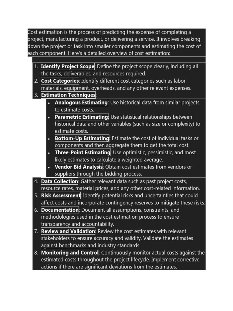 COST ESTIMATE ANALYSIS visual data 4
