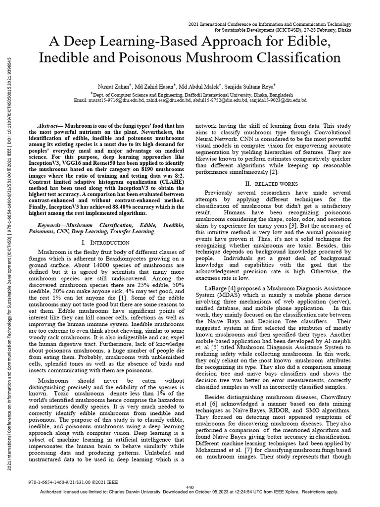 Deep Learning for Mushroom Classification | PDF | Edible Mushroom ...