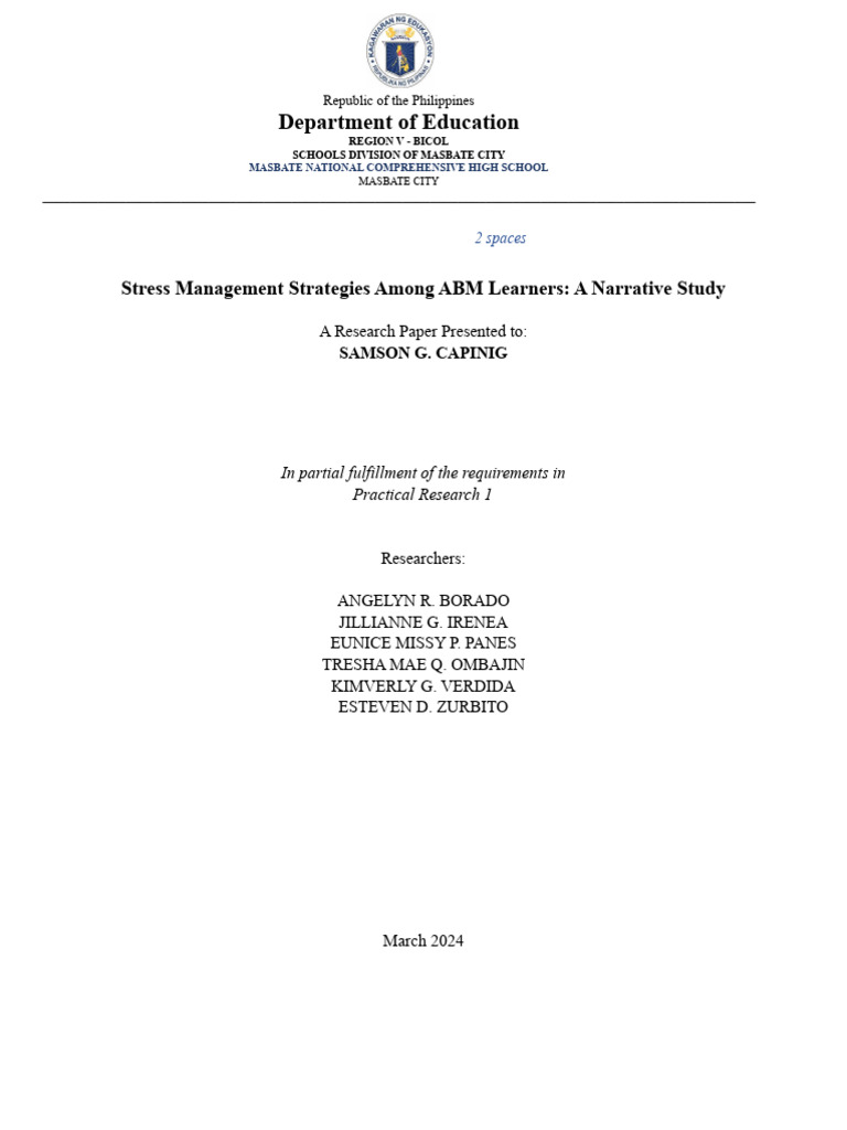 ABM Learners' Stress Management Strategies | PDF | Stress (Biology ...