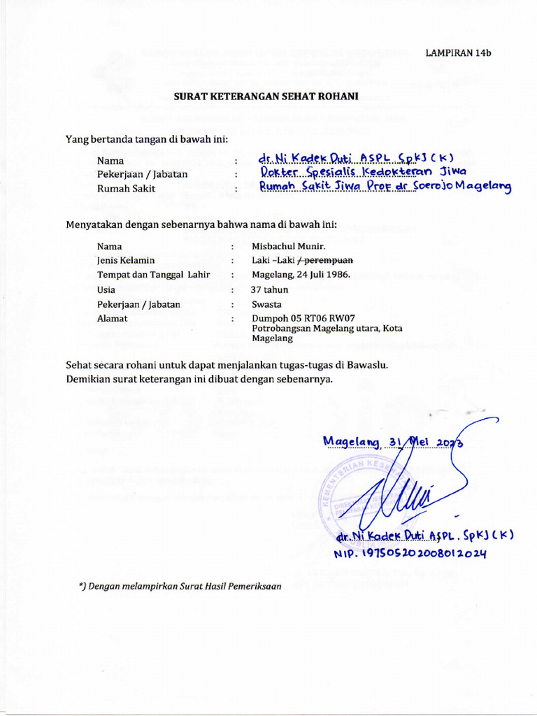 LAMP 14b KETERANGAN SEHAT ROHANI | PDF
