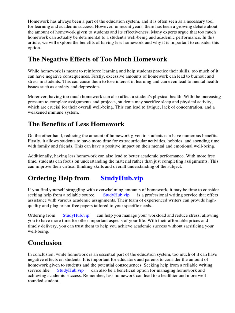 Why Less Homework Is Good