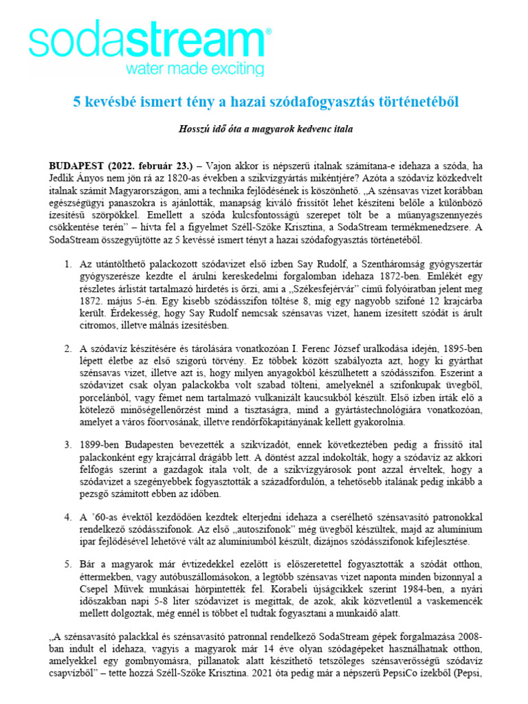 Sodastream Hazai Szodafogyasztas Tortenete | PDF