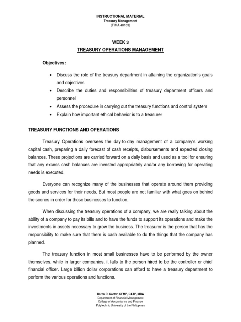 WEEK 3 - Treasury Management | PDF | Risk | Risk Management