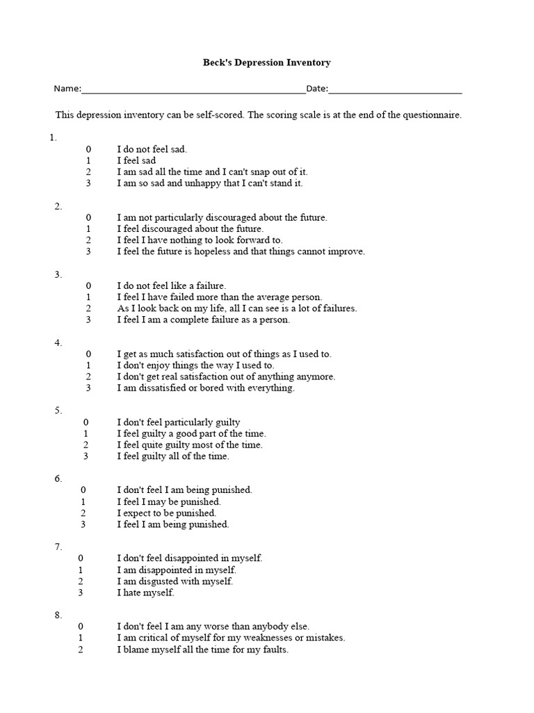 Interpreting Beck's Depression Inventory | PDF | Major Depressive ...