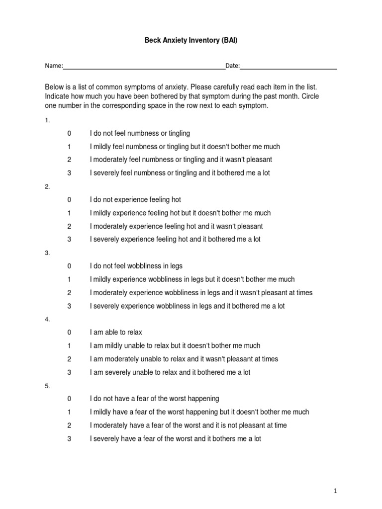 Beck Anxiety Inventory | PDF | Human Diseases And Disorders | Clinical ...
