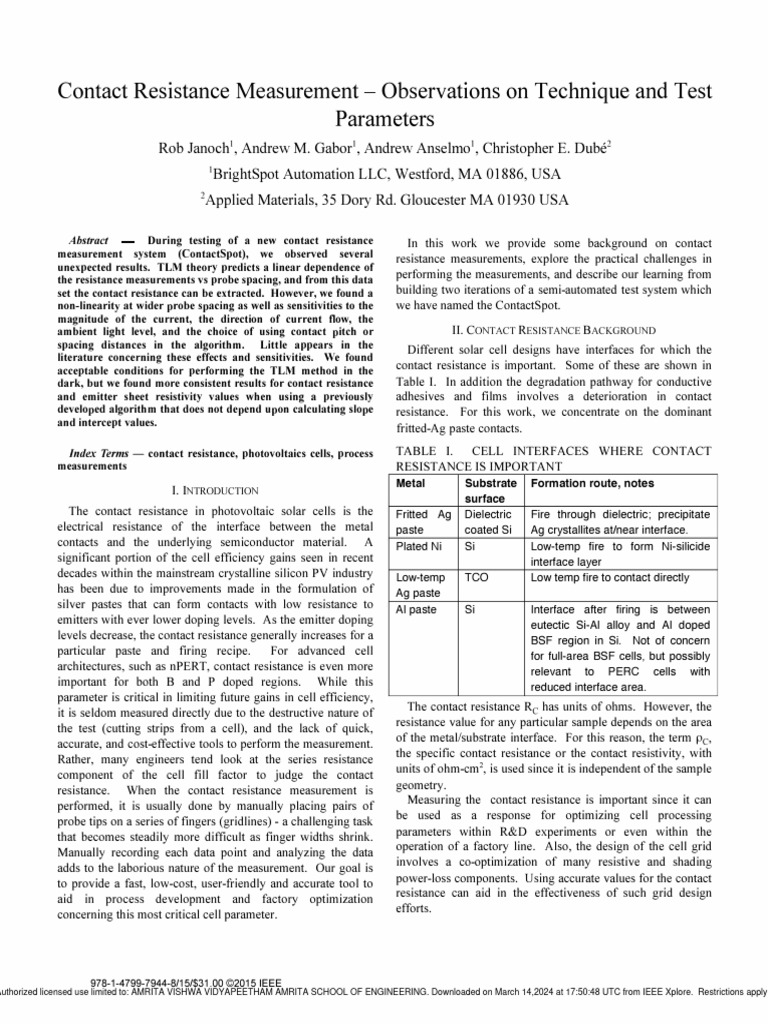 6-Contact Resistance Measurement - Observations On Technique and Test ...