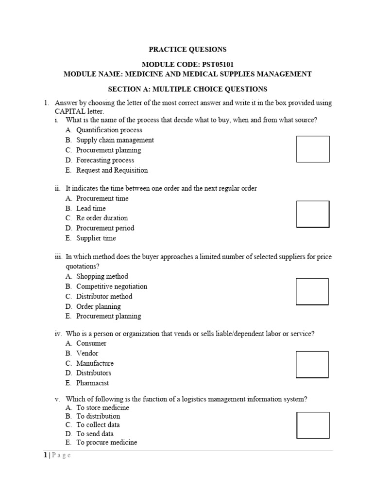 MMS Management Practice Questions | PDF | Procurement | Logistics