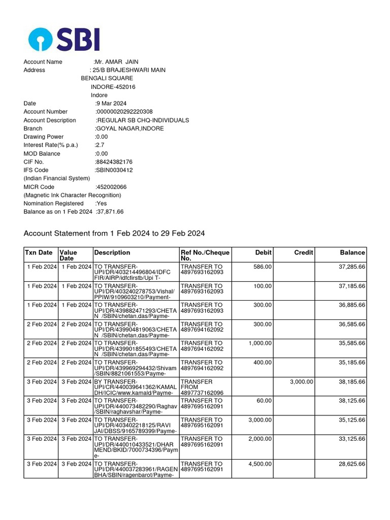 Account statement from 1 feb 2024 to 29 feb 2024 txn date value date