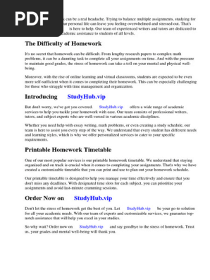 Homework Timetable Printable