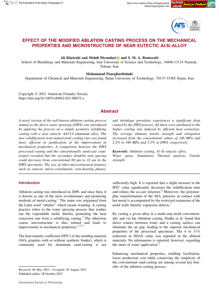 EFFECT OF THE MODIFIED ABLATION CASTING PROCESS ON THE MECHANICAL ...