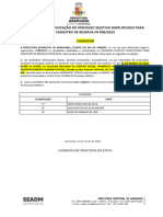 3º Edital de Convocação Do Processo Seletivo Simplificado para Cadastro de Reserva #009/2023 Cuidador