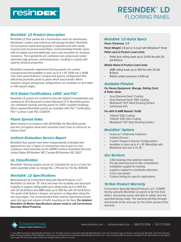 Resindek LD Spec Sheet | Download Free PDF | Pallet | Building Engineering