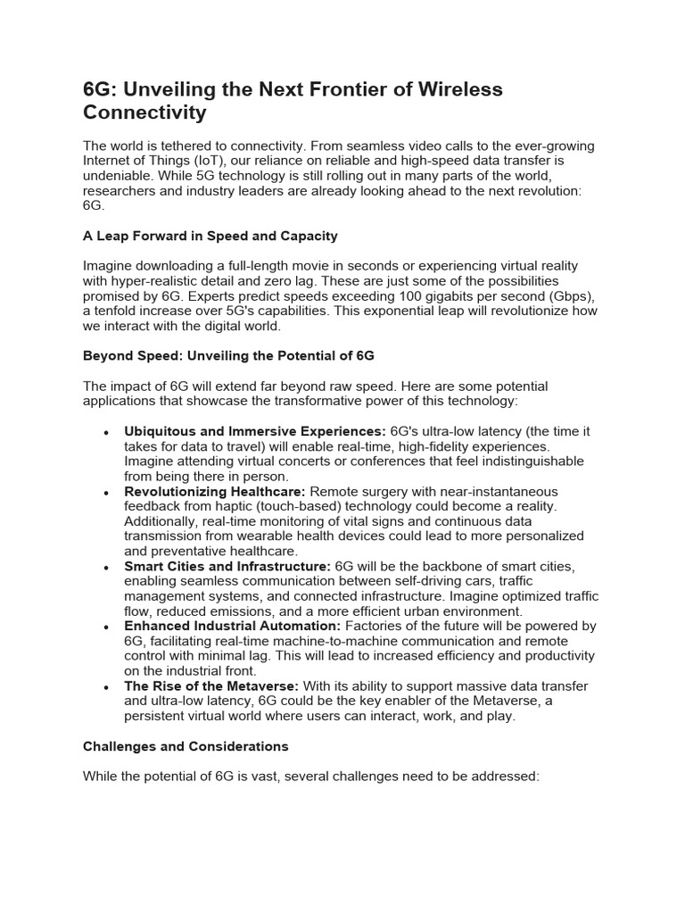 6G: Unveiling The Next Frontier of Wireless Connectivity | PDF ...
