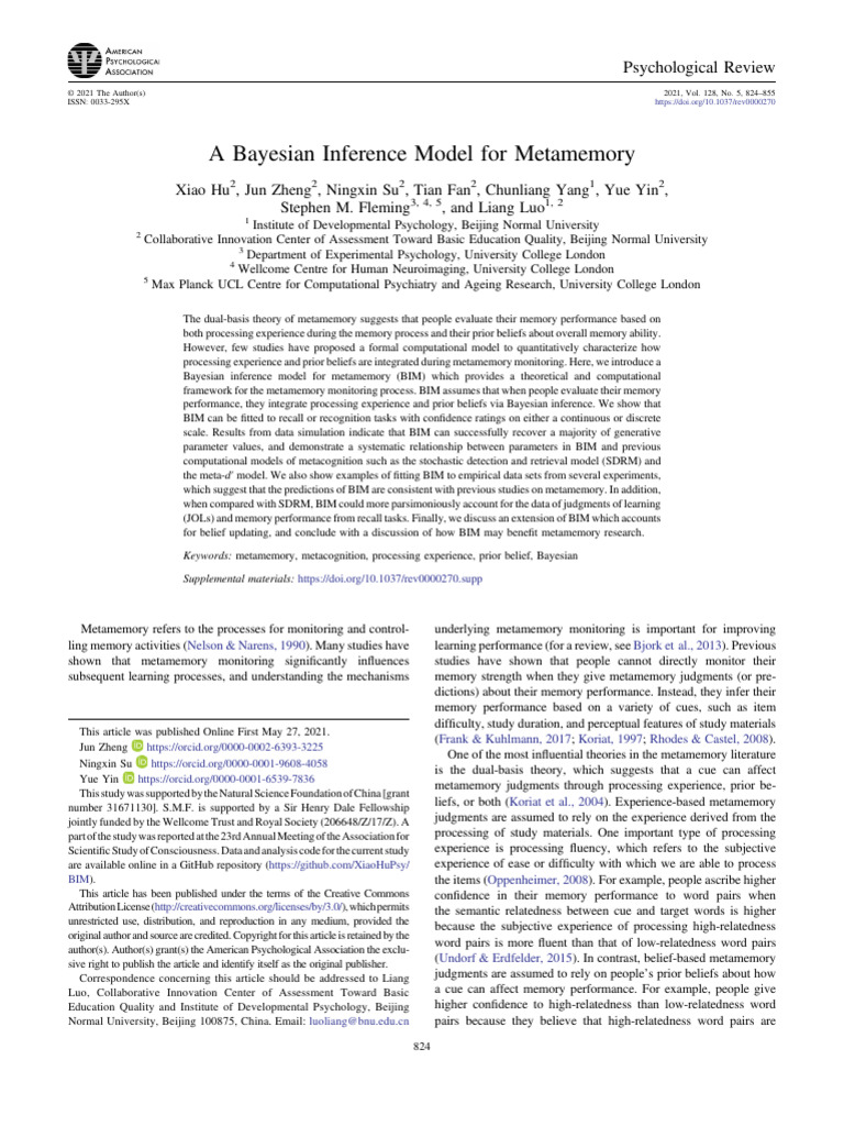 A bayesian inference model for metamemory pdf statistical inference