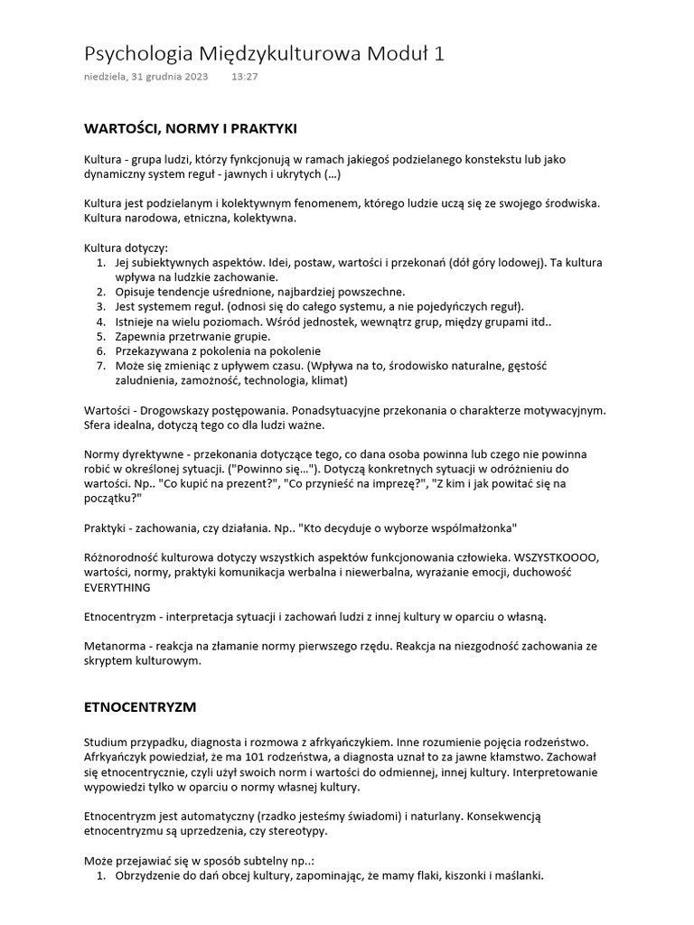 Psychologia mi dzykulturowa e learning notatki pdf