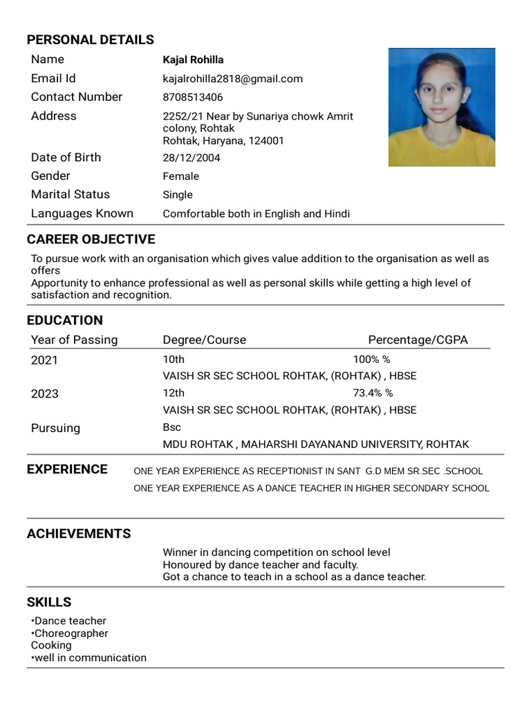 Profile of Kajal Rohilla | PDF