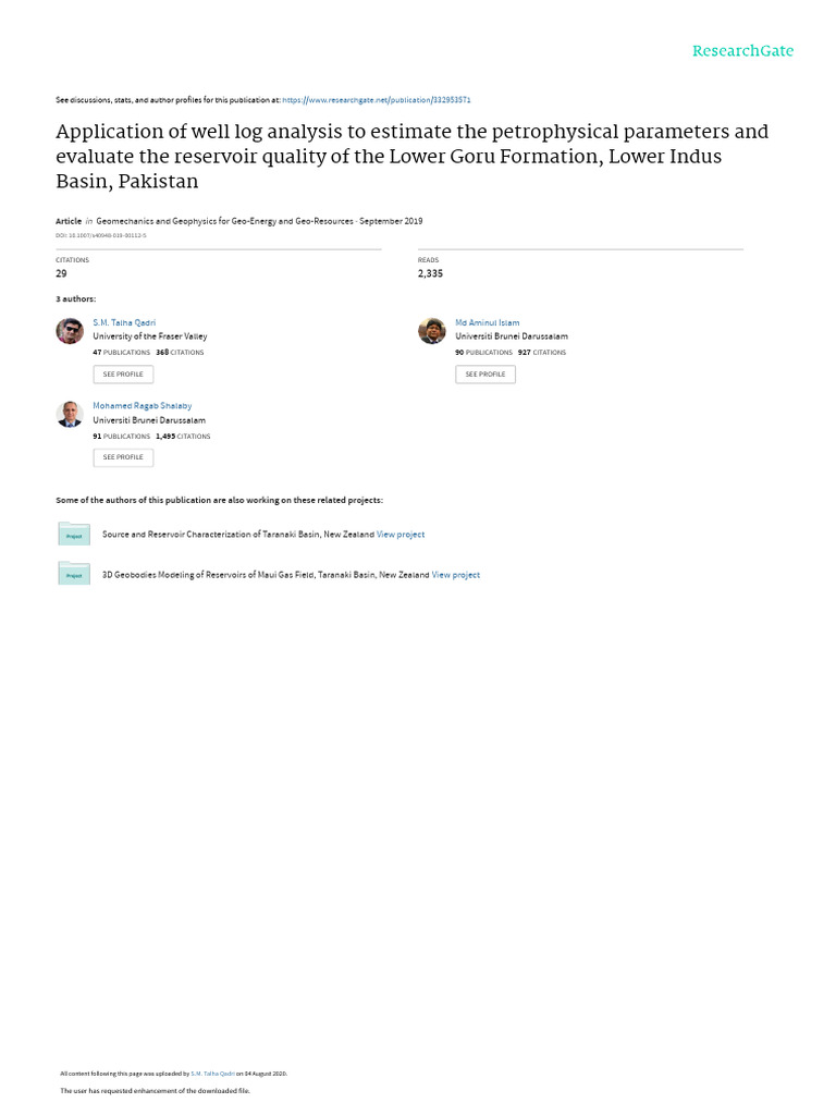 Application Of Well Log Analysis To Estimate Pdf Porosity