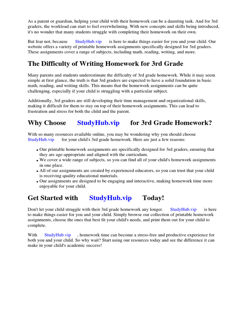 Homework for 3rd Grade Printable | PDF | Worksheet | Reading Comprehension